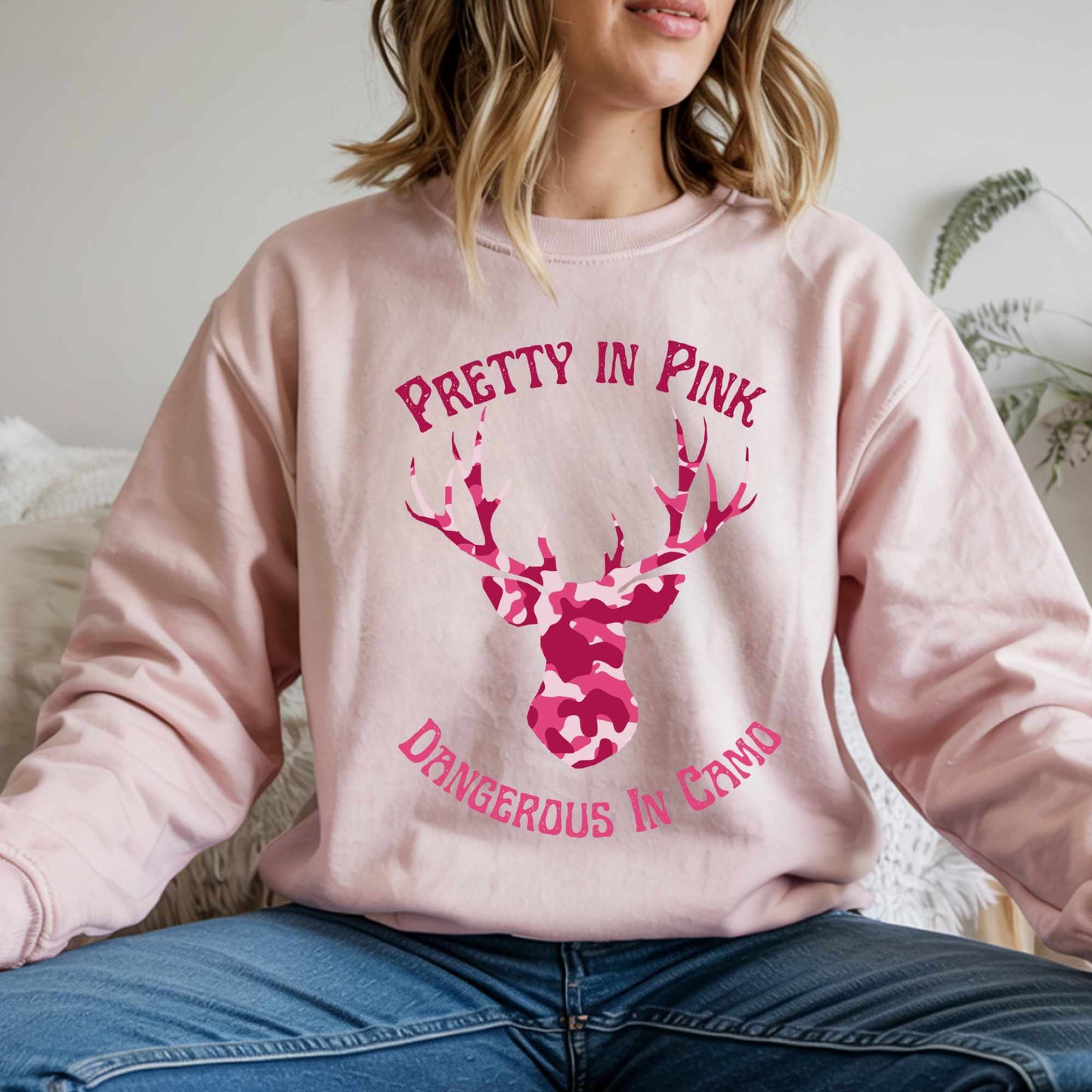 Pretty in Pink Dangerous in Camo Sweatshirt