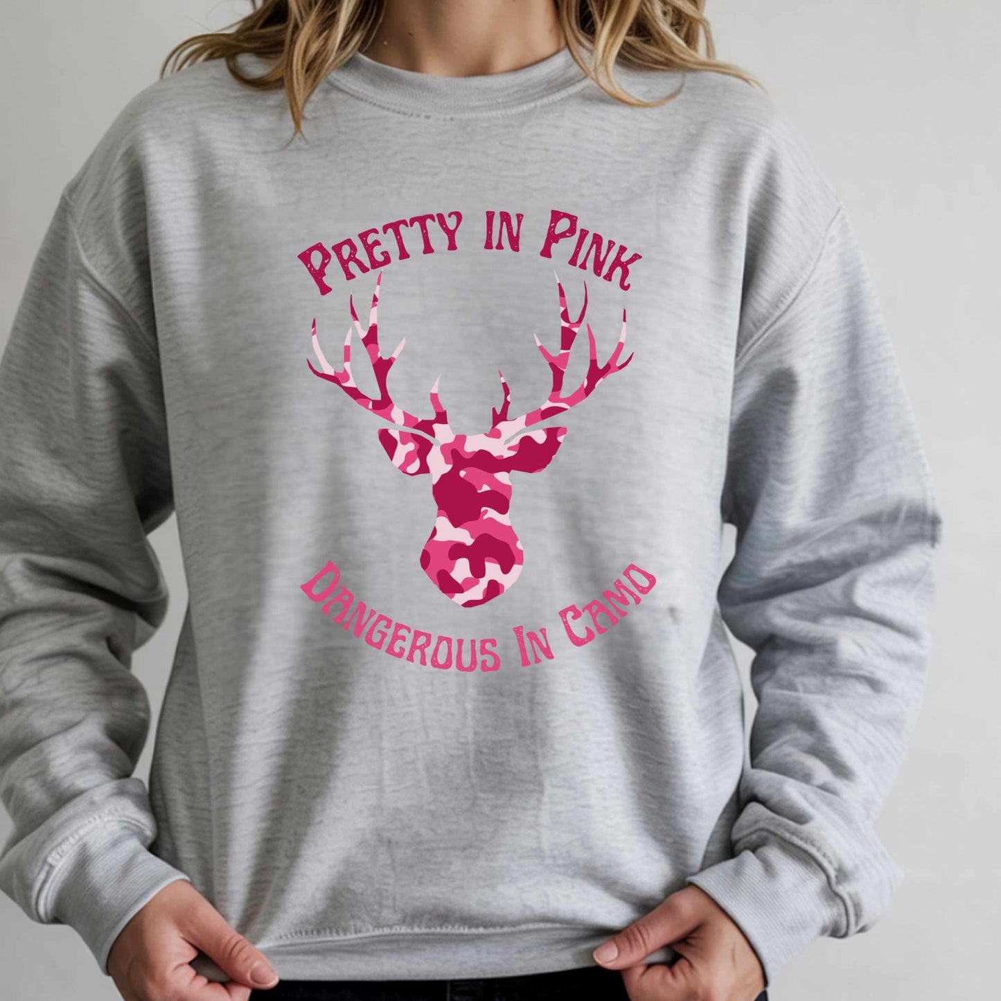 Pretty in Pink Dangerous in Camo Sweatshirt